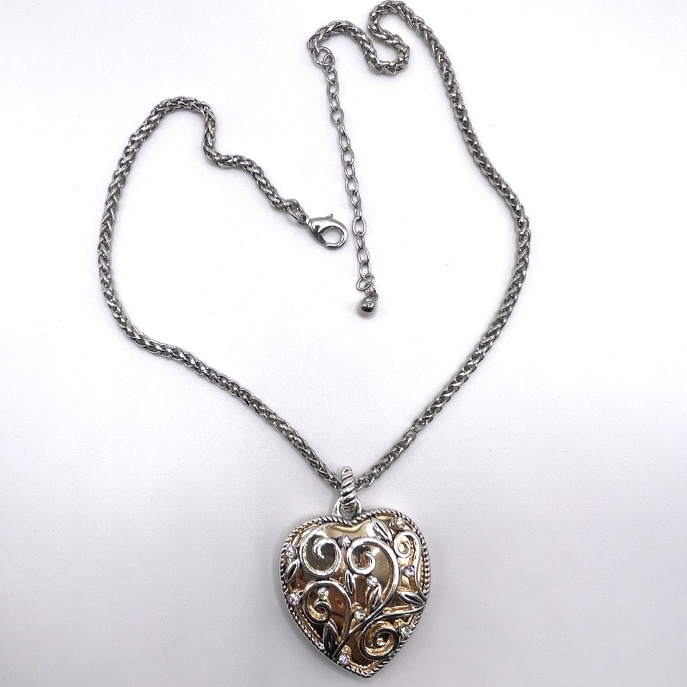 Two Tone Solid Chunky Heart Two Sided Pendant Nec… - image 5